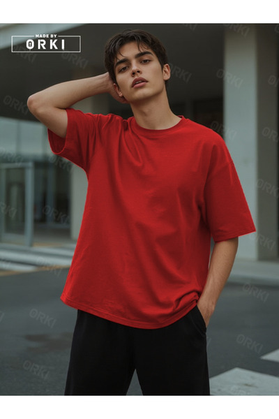 EFFRENATU Power Fit – Oversize Red T-Shirt & Black Pants Jogger Men's Tracksu...