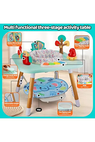 WePro Store Dětský skákací koutek 4 v 1 s aktivitním centrem, výškově nastavitelná, sedadlo o 360°, zvuky, světla, 6 měsíců+, modrý