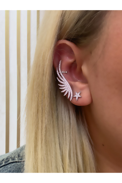 Hicrans Takı TAŞLI MELEK KANATLI EAR CUFF KIKIRDAK VE YILDIZ KÜPE MODEL TASARIM KÜPE