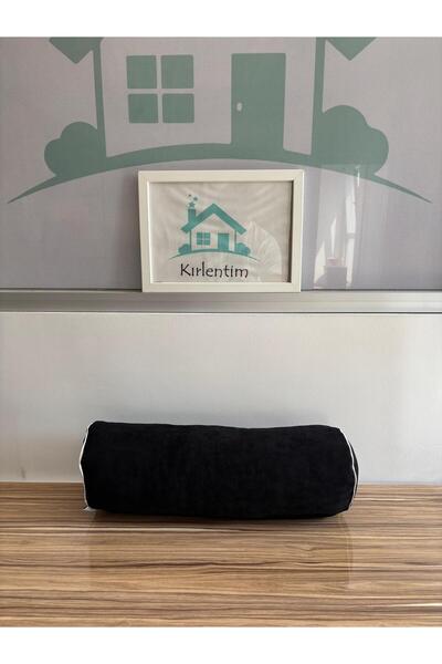 KIRLENTİM Plain Black Velvet Cylinder Stuffed Throw Pillow