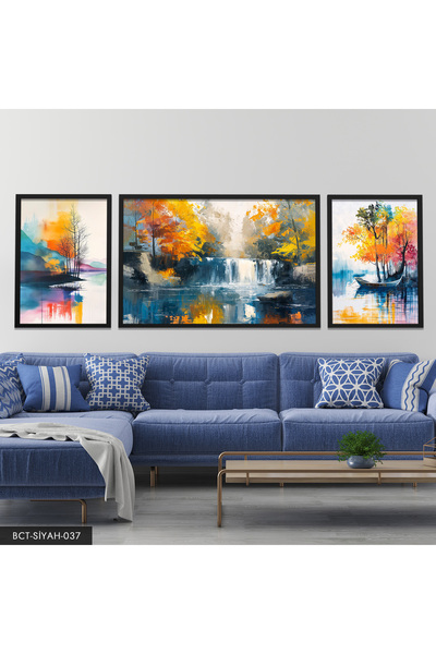 CeSht Yağlı Boya Görünümlü 3 Parça Siyah Çerçeveli Tablo
