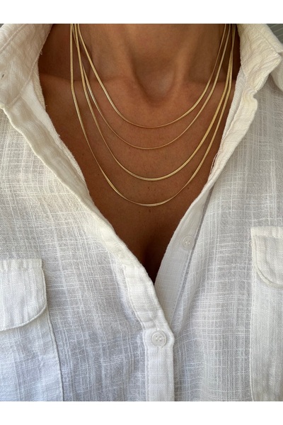 xUPING İtalyan Yassı Kolye Altın Kaplama Kararmaz 14K Rengindedir 60 cm