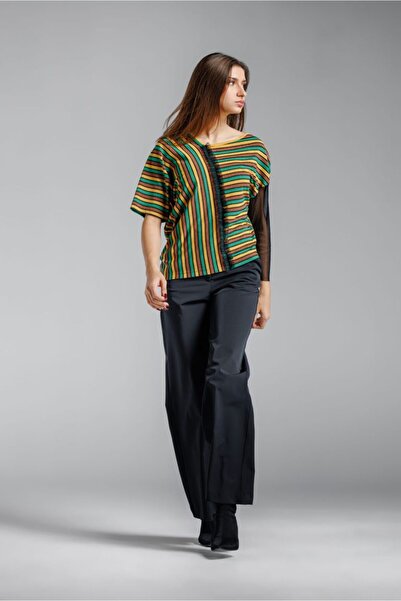 RVL Asymmetrical striped lurex blouse