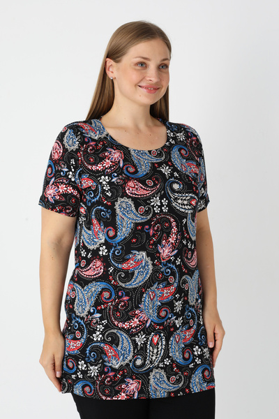 İntensive Patterned Short Sleeve Cotton Women's Plus Size T-Shirt