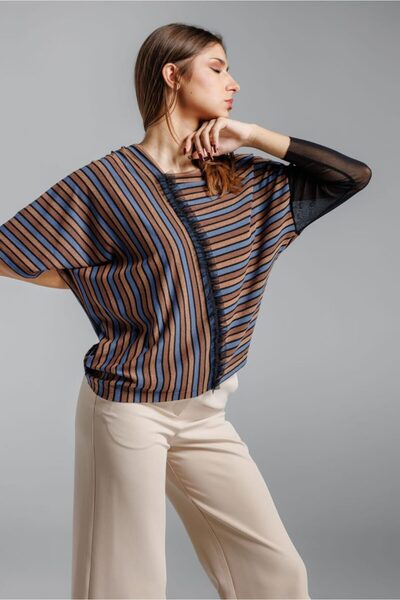 RVL Asymmetrical striped lurex blouse