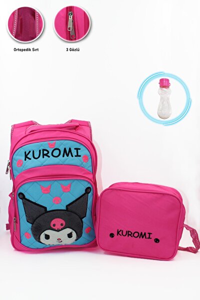 Mashotrend 3 Gözlü Tüylü Kuromi İlkokul Çantası + Beslenme + Suluk - Kuromi İ...