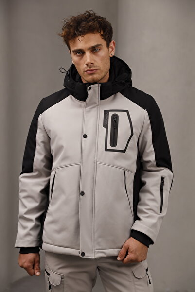 Bürke Gray Color Quilted Outdoor Coat with Fiber Filling Inside, Water and Windproof Lining and Hood