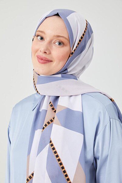 Levidor Mavi Halka Desen Violet Medine İpeği Şal