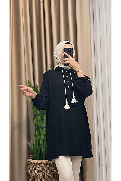 MERVE TESETTÜR Туніка оверсайз з капюшоном і ґудзиками спереду