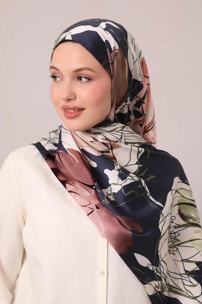 Levidor Lacivert Soyut Çiçek Desen Twill Şal