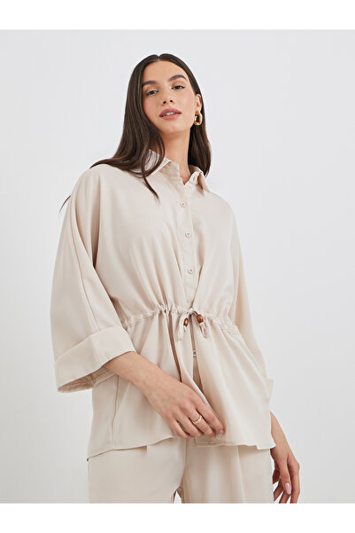 Take Two By Styli Beige Drawcord Waist Shirt and Pants Co-Ords