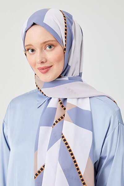 Levidor Mavi Halka Desen Violet Medine İpeği Şal