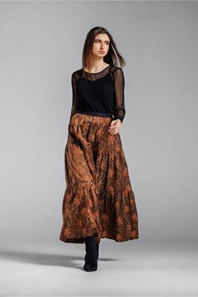RVL Long taffeta skirt with floral motifs