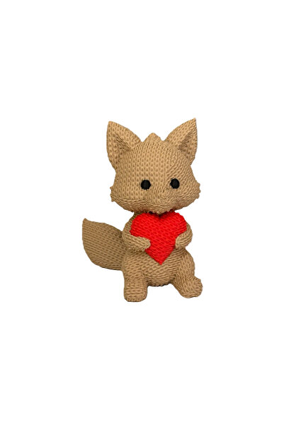 3DONE MODELS Figurină Vulpe Croșetată 3D cu Inimă – Model Decorativ, Imprimată 3D, Colecția Unicat