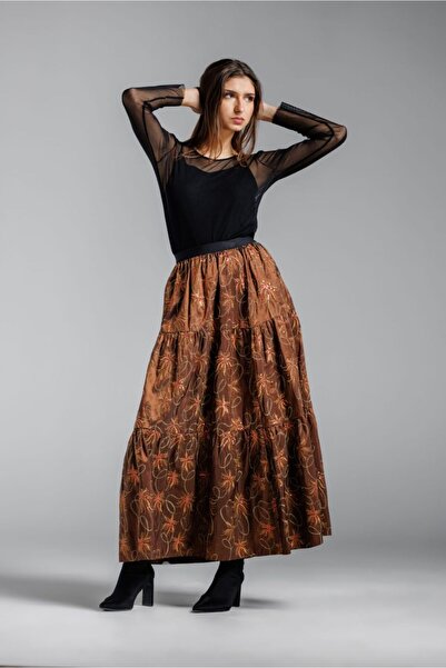 RVL Long taffeta skirt with floral motifs
