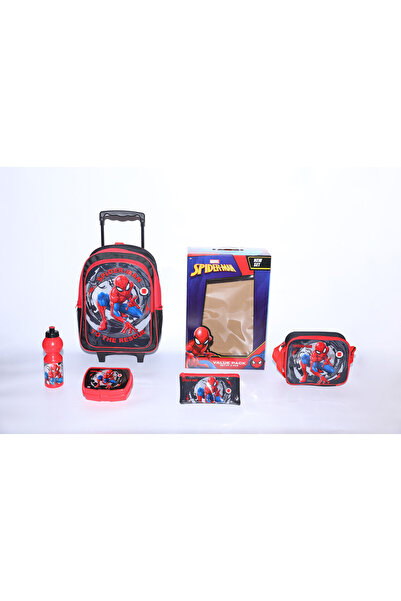 Marvel Spider Man 5 in 1 Value Pack-16" Trolley Bag with Lunch Box, Lunch bag, Water Bottle and Pencil Case