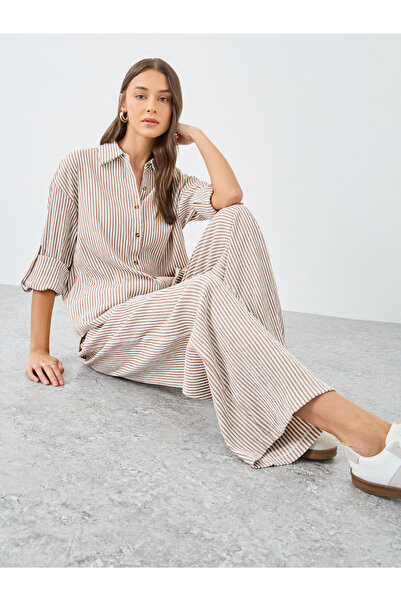 Styli Women Striped Shirt and Pants Co-Ords