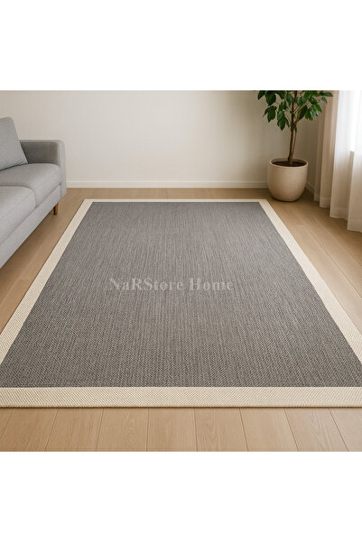 NaRStore Home Sisal Beyaz Gri Jüt Hasır Bordürlü Model Renk Dokuma Yıkanabili...