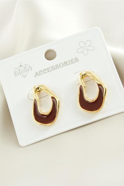 CT STONES أقراط معدنية بيضاوية الشكل من YZLAL (233809)-لون أحمر داكن