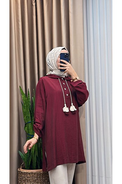 MERVE TESETTÜR Туніка оверсайз з капюшоном і ґудзиками спереду