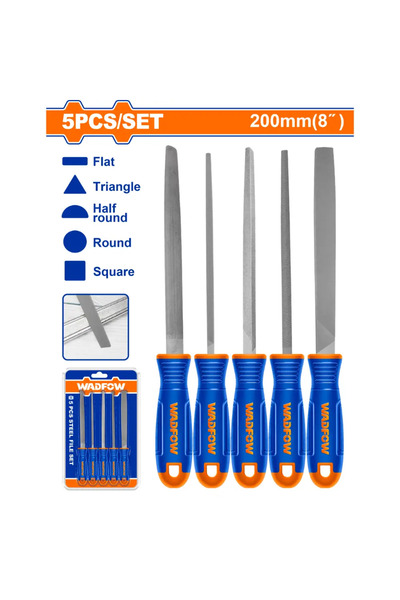 WADFOW 5-Piece Steel File Set (8" / 200mm) - WSF2405
