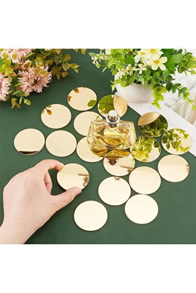 zafrakreklam Dekor Süs Yuvarlak Ayna Gold 100x Adet Pleksi Dekoratif 3*3cm Ay...