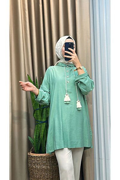 MERVE TESETTÜR تونيك كبير الحجم بغطاء للرأس وأزرار أمامية