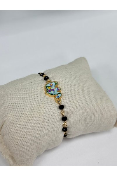 VLDORO D'Oro Black Beaded Bracelet with Elephant Motif