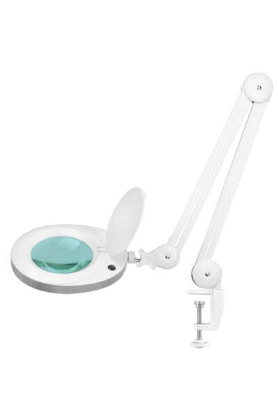 POL Lampă cosmetică cu 2 lupe, braț articulat, albă. Bonus: 2 pensete