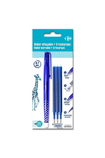 Carrefour Set roller cu rescriere si 3 rezerve Carrefour, 0.7 mm, Albastru