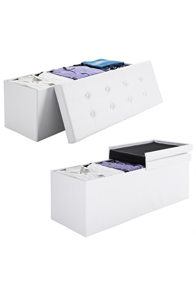 Deuba 2-seater bench with storage space, 100 L, Foldable lid, White, 80 x 40 x 40 cm