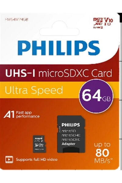 Philips Fm64Mp45B/00 64Gb Class10 Uhs-I U1 Micro Sdxc Memory Card with Tf Ada...