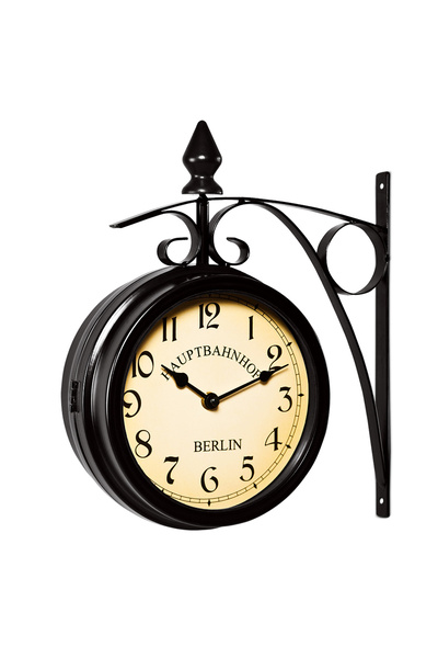 Deuba Ceas de perete vintage de gară cu două fețe, negru, 17 cm