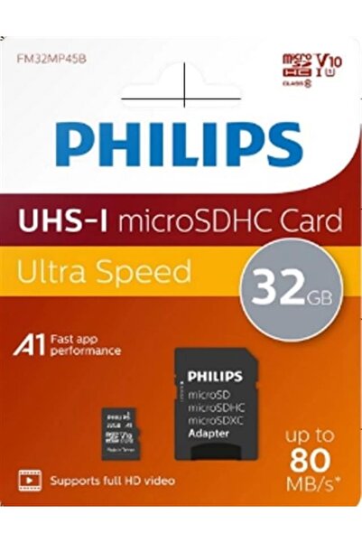Philips FM32MP45B/00 32GB Class10 UHS-I U1 TF Adaptörlü Micro SDHC Hafıza Kartı
