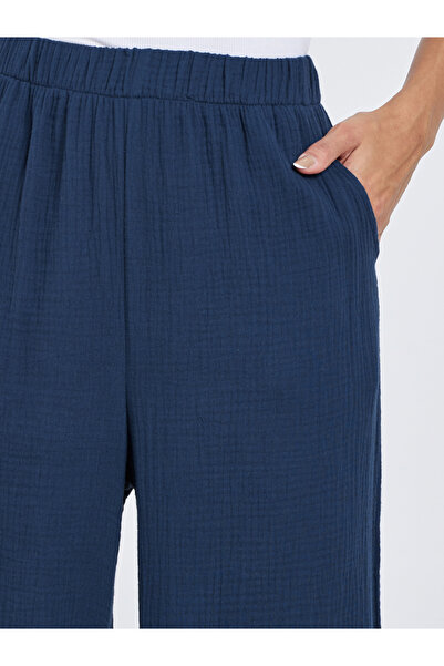 Styli Women Navy Blue Double Gauze Wide Leg Pants