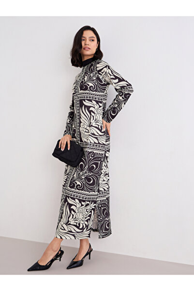 Styli Scarf Tie Print High Neck Maxi Dress