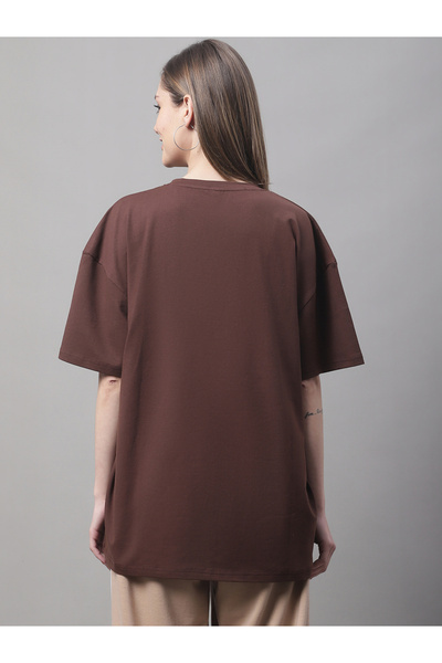 Door74 By Styli Women Brown Oversized Graphic Print T-Shirt