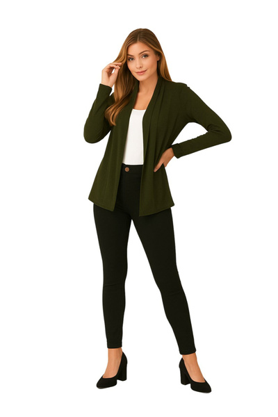 PAUSE By Styli Olive Solid Open Front Shrug