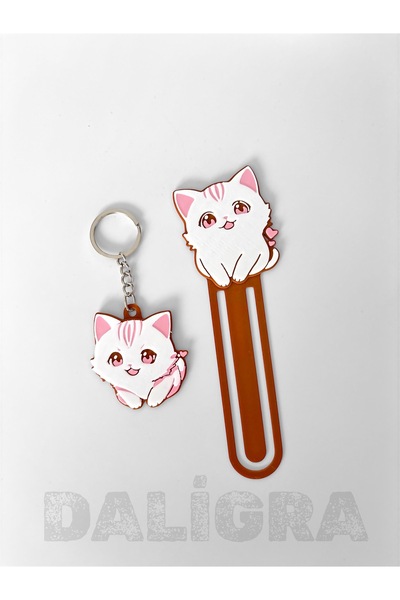 daligra مجموعة من 2 علامة كتب وسلسلة مفاتيح على شكل قطة