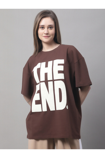 Door74 By Styli Women Brown Oversized Graphic Print T-Shirt