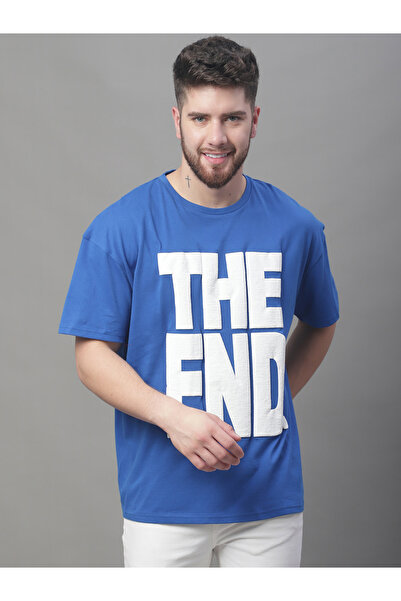 Door74 By Styli Men Blue Graphic Print Oversized T-Shirt