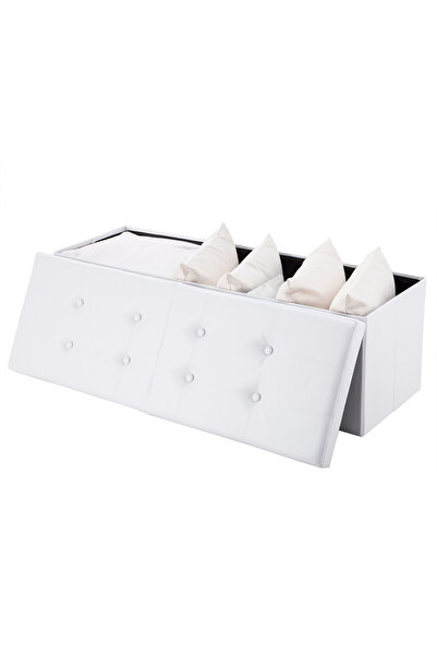 Deuba 2-seater bench with storage space, 100 L, Foldable lid, White, 80 x 40 x 40 cm