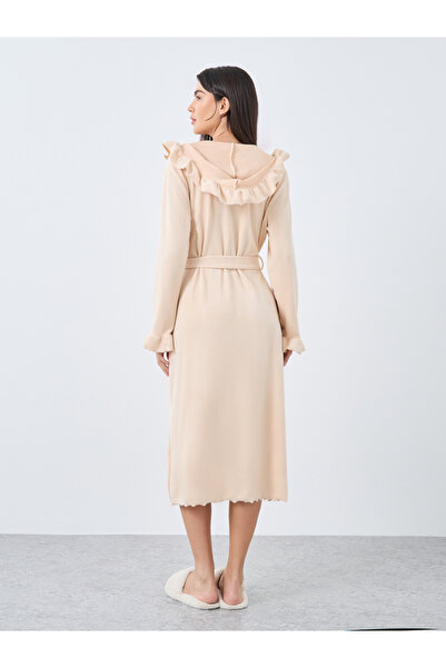 Styli Ruffle Edge Soft Fleece Hooded Robe