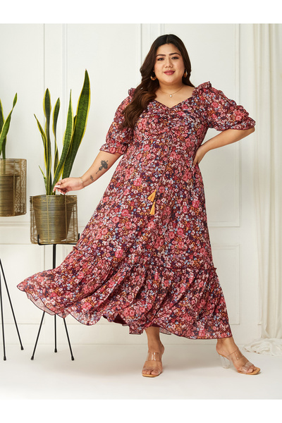 Miss Chase By Styli Plus Size Floral Print Maxi Dress