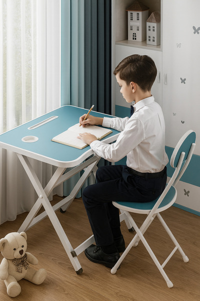 ALMUFARREJ Foldable Kids Table Chair Set Blue