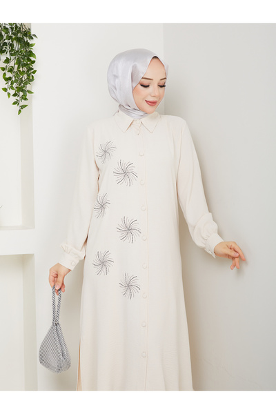 asyadabutik طقم مكون من قميص وبنطلون تونيك مقاس كبير بأزرار وتفاصيل من قماش ا...