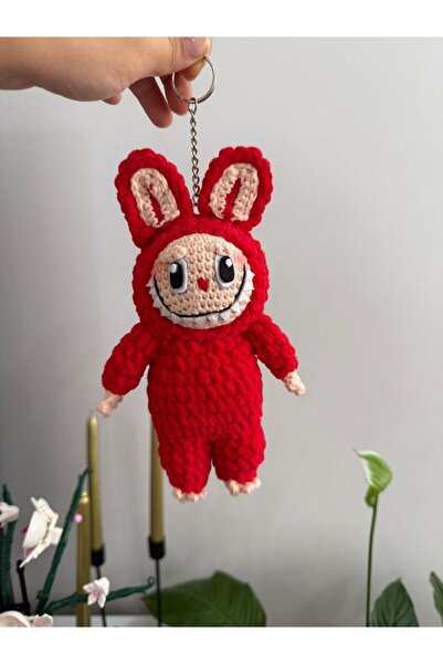 LUCHA Kırmızı Büyük Boy Labubu Örgü Bebek 23 cm