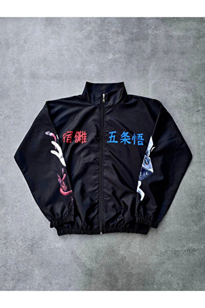 Asil Acar Home Zippered Digital Printed Windbreaker - Black