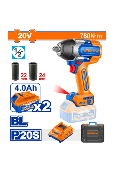 WADFOW 20V 780 Nm Cordless Impact Wrench - WCD1B78 (Product includes 2 batteries and charger)
