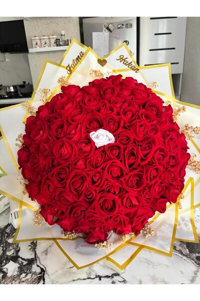 cloudhome Kız isteme çiçeği 101 li kırmızı 1 gül beyaz